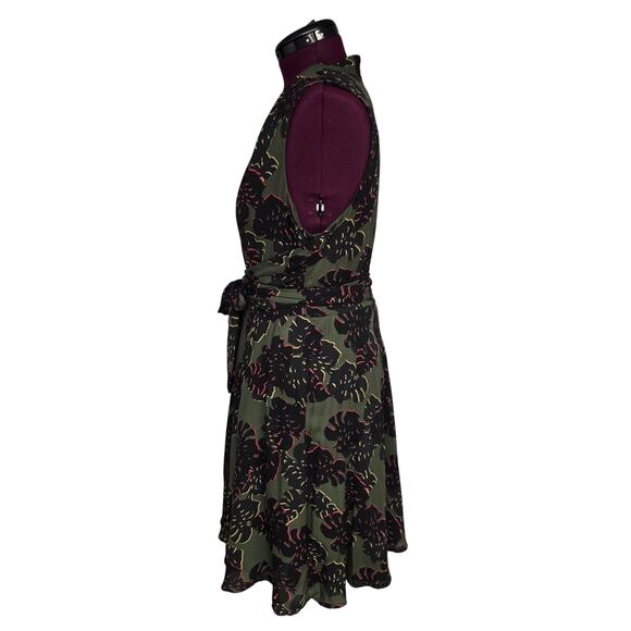 Women's Tahari Olive Black Abstract Floral A-Line Self Tie Dress | Size 16 - Picture 2 of 12
